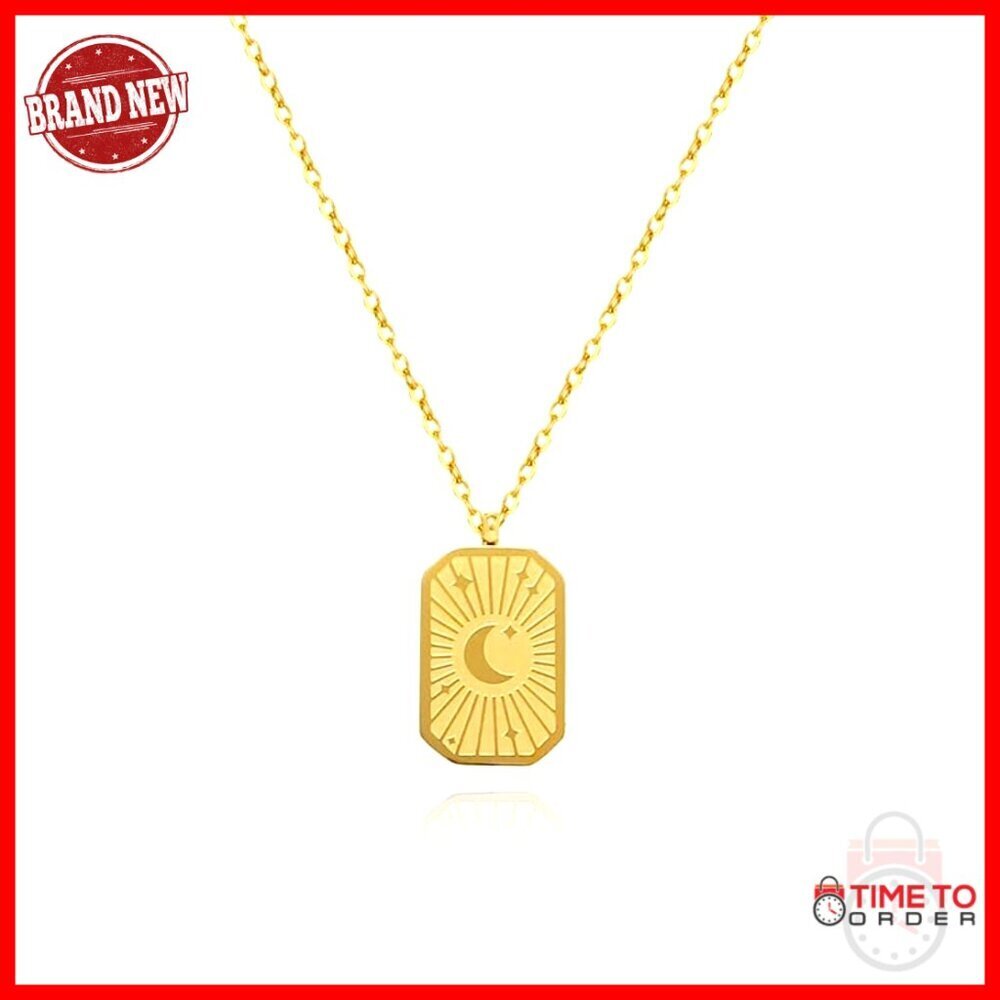 Stainless Steel Moon Sun Pendant Necklace 15.5 Inch Chain Hypoallergenic